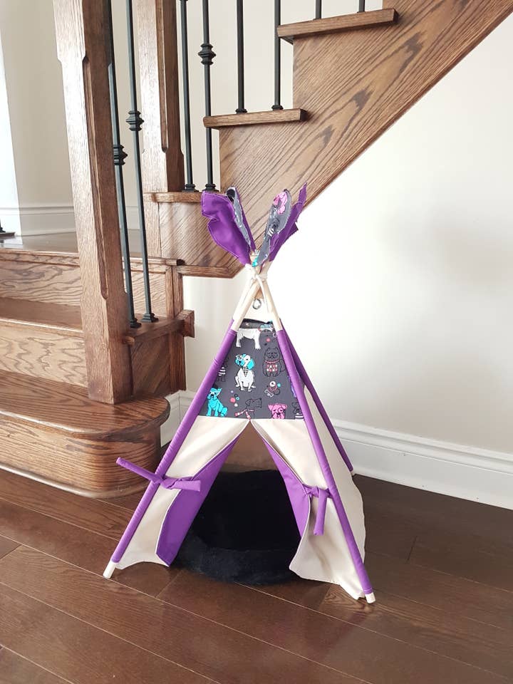 Best Friends Grey and Purple lining PET TEEPEE tent for wholesale by The Teepee Store