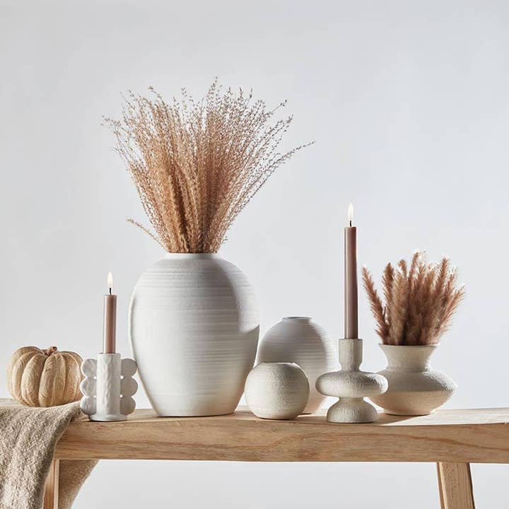 Angle - Wholesale Candle Holder - White Ceramic Taper Candle Holder