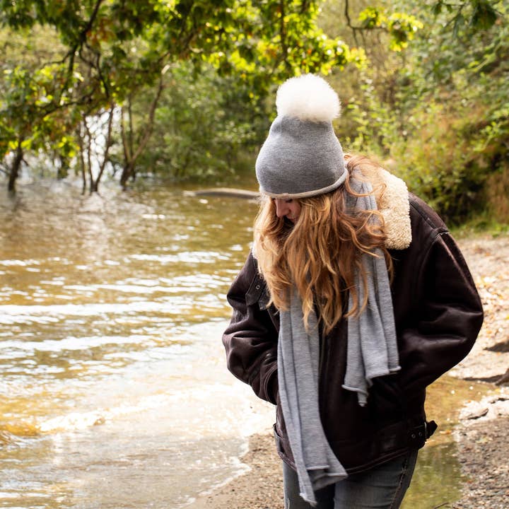 Alpaca Jersey Pom Pom Beanie for wholesale by Samantha Holmes Alpaca Clothing and Gifts