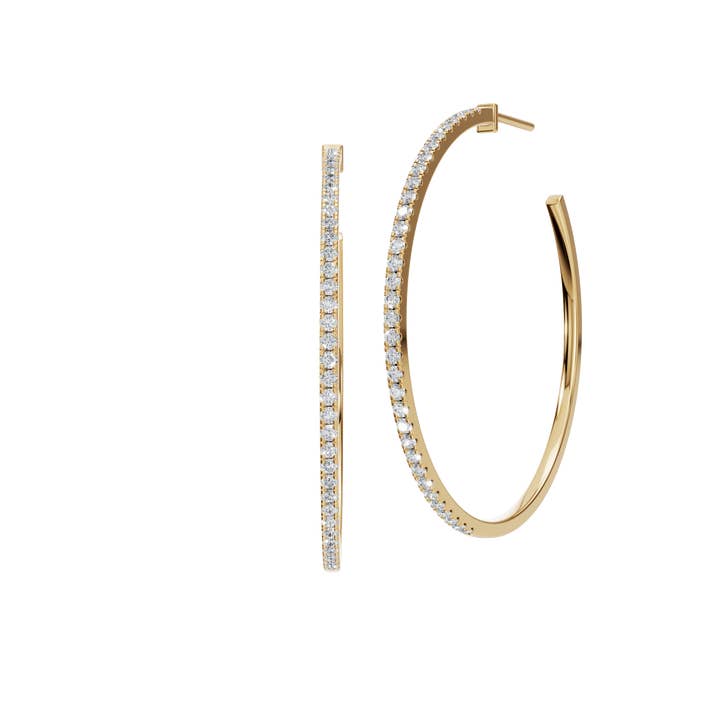 Boucles d'oreilles créoles en or 14 carats avec diamants, grandes boucles d'oreilles en diamant pour la vente par PureYou Jewelry