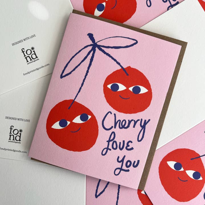 Cherry Love You Card for wholesale by Fond Printed Goods
