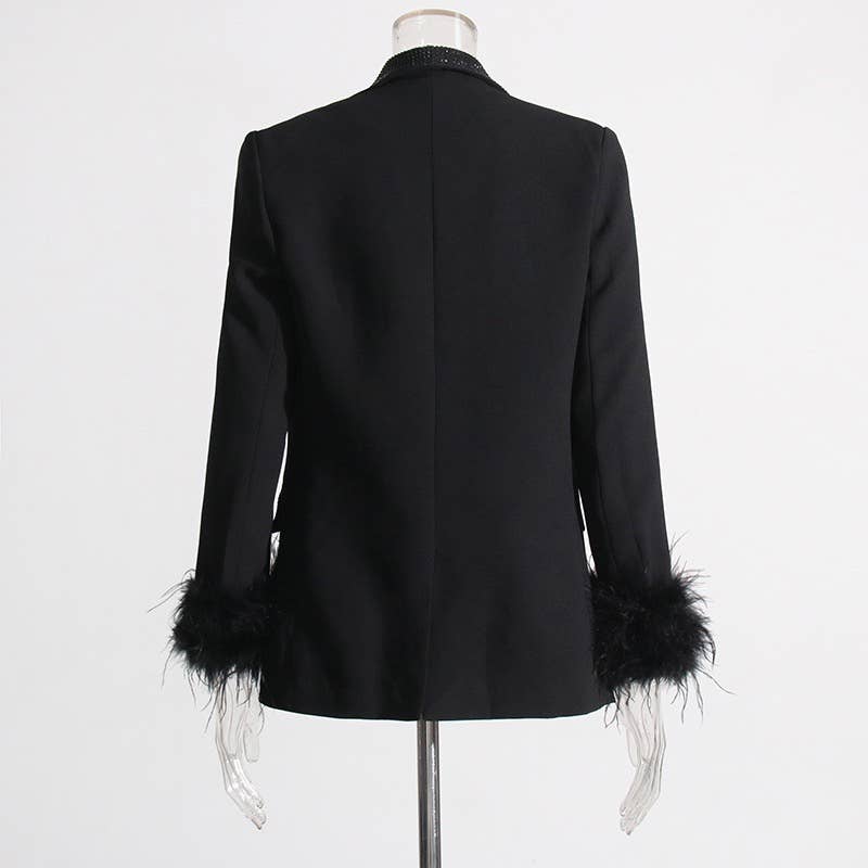 Productseeker - Wholesale Blazer - Women's - BL056 Hot Diamond Feather Panel Slim Fit Blazer5