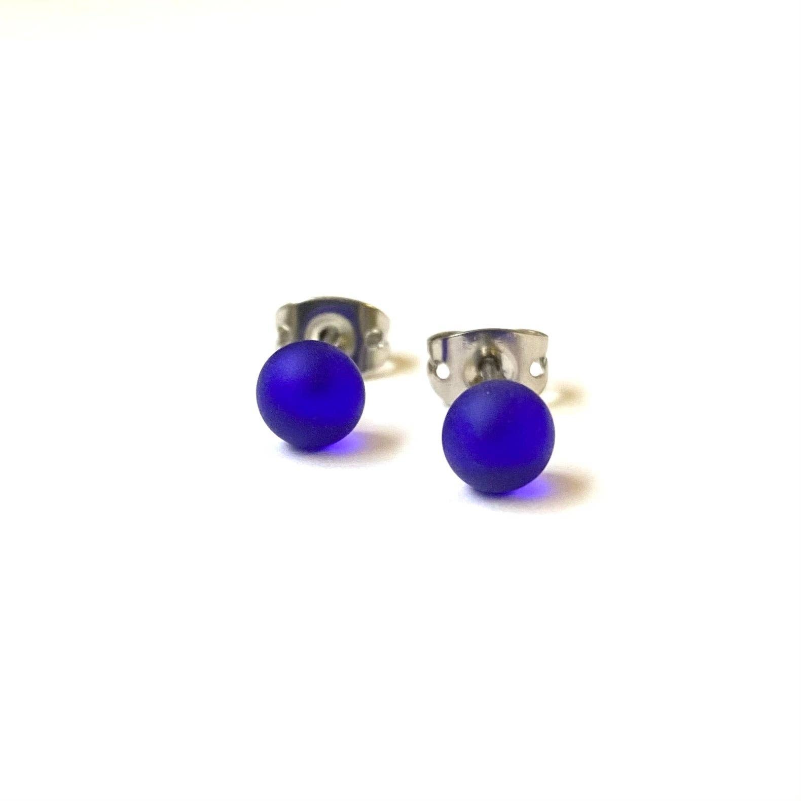 Helen Chalmers - Wholesale Stud/Post Earrings - Frosted Cobalt Handmade Glass Mini Stud Earrings