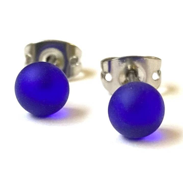 Helen Chalmers - Wholesale Stud/Post Earrings - Frosted Cobalt Handmade Glass Mini Stud Earrings0