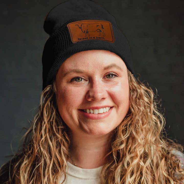 Barefoot Baby - Wholesale Beanie - Women's - Raised in a Barn Farm Cow ADULT Beanie Winter Hat Toboggan