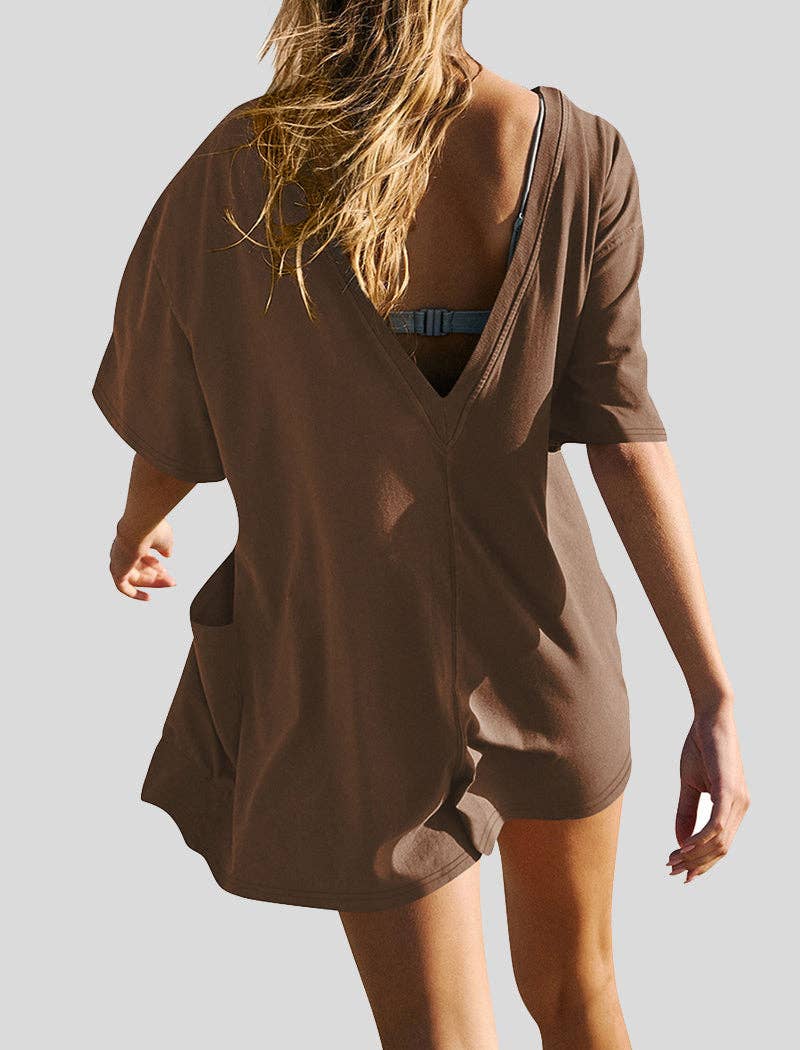 safistyle - Wholesale Romper - Women's - Short Sleeve Backless V-Neck Loose Romper12