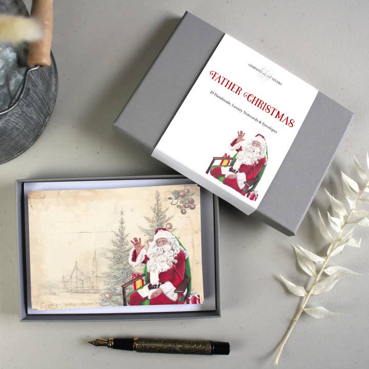 Traditional Vintage-Style Father Christmas Notecards | Santa for wholesale by Gemini's Fine Art Studio