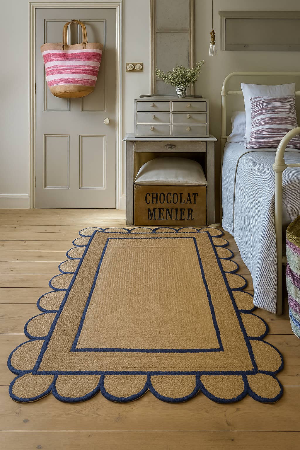 Aesthetic Homes LLC - Wholesale Area rug - Premium Handwoven Navy Jute Wool Rug, Custom Boho Decor Rug