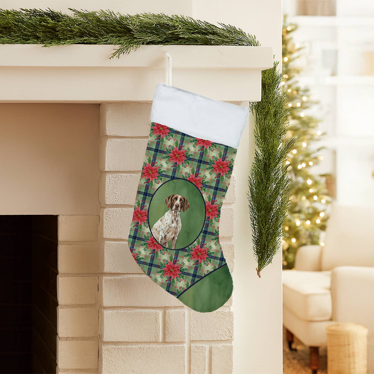 Caroline's Treasures - Wholesale Holiday Stocking - Pets - German Shorthaired Pointer Christmas Poinsettas Stocking WD0