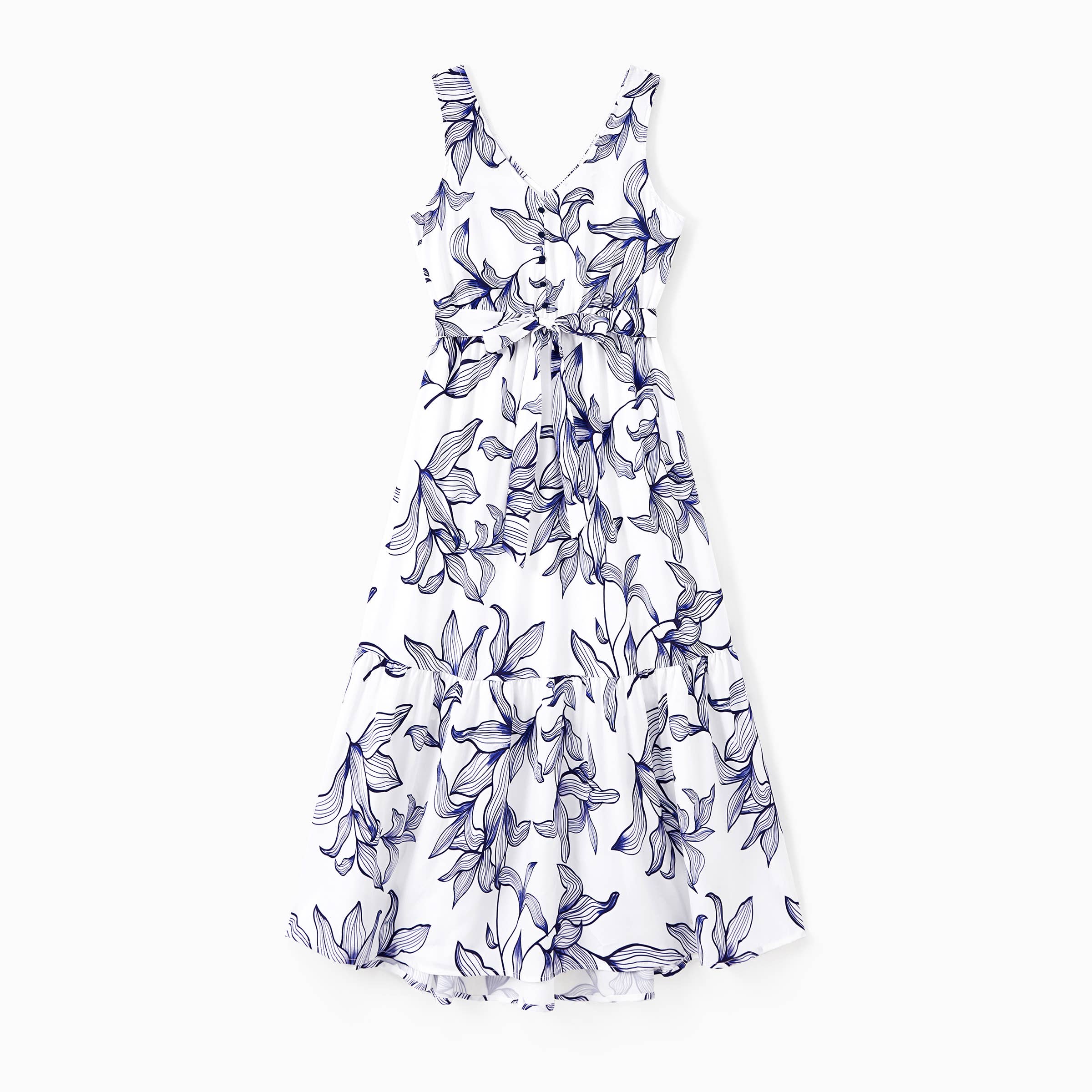 Azul Conjunto familiar a juego con camiseta floral o vestido sin mangas con cuello en V de venta al por mayor en Faire3