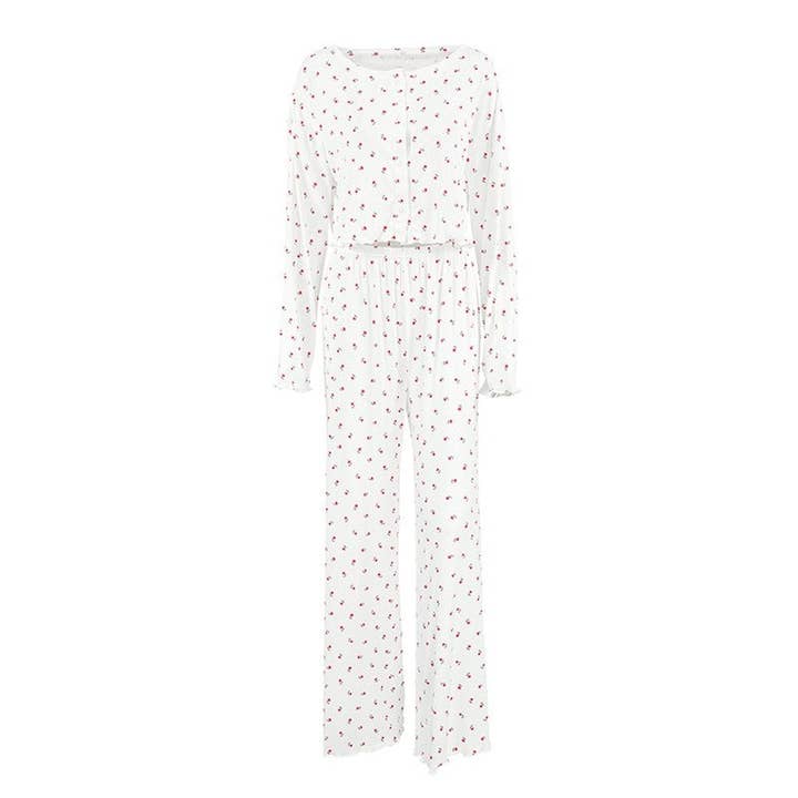 PRINTING Printed Cardigan And Long Pants Pajama Set for wholesale on Faire4