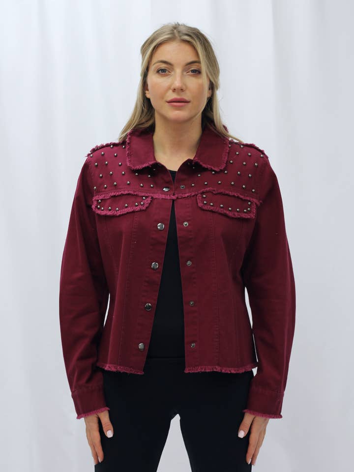 Studded Cargo Jacket - Burgundy for wholesale by Given Kale