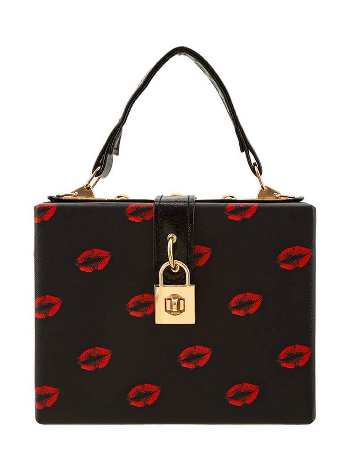 Sac à main rigide rectangulaire pour cadenas à lèvres rouges pour la vente par Shop Neighbors