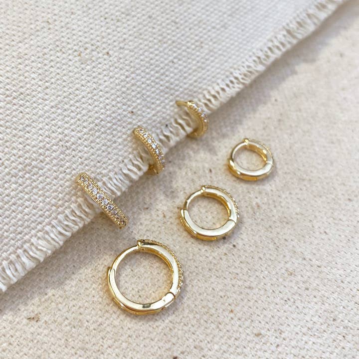 GoldFi - Wholesale Huggie Earrings - 18k Gold Filled Clear CZ Hoop Trio