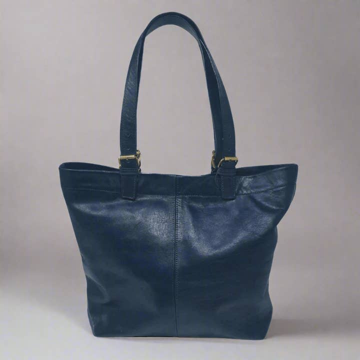 Leather 2 way Tote bag - Navy blue for wholesale by Artisan Stories