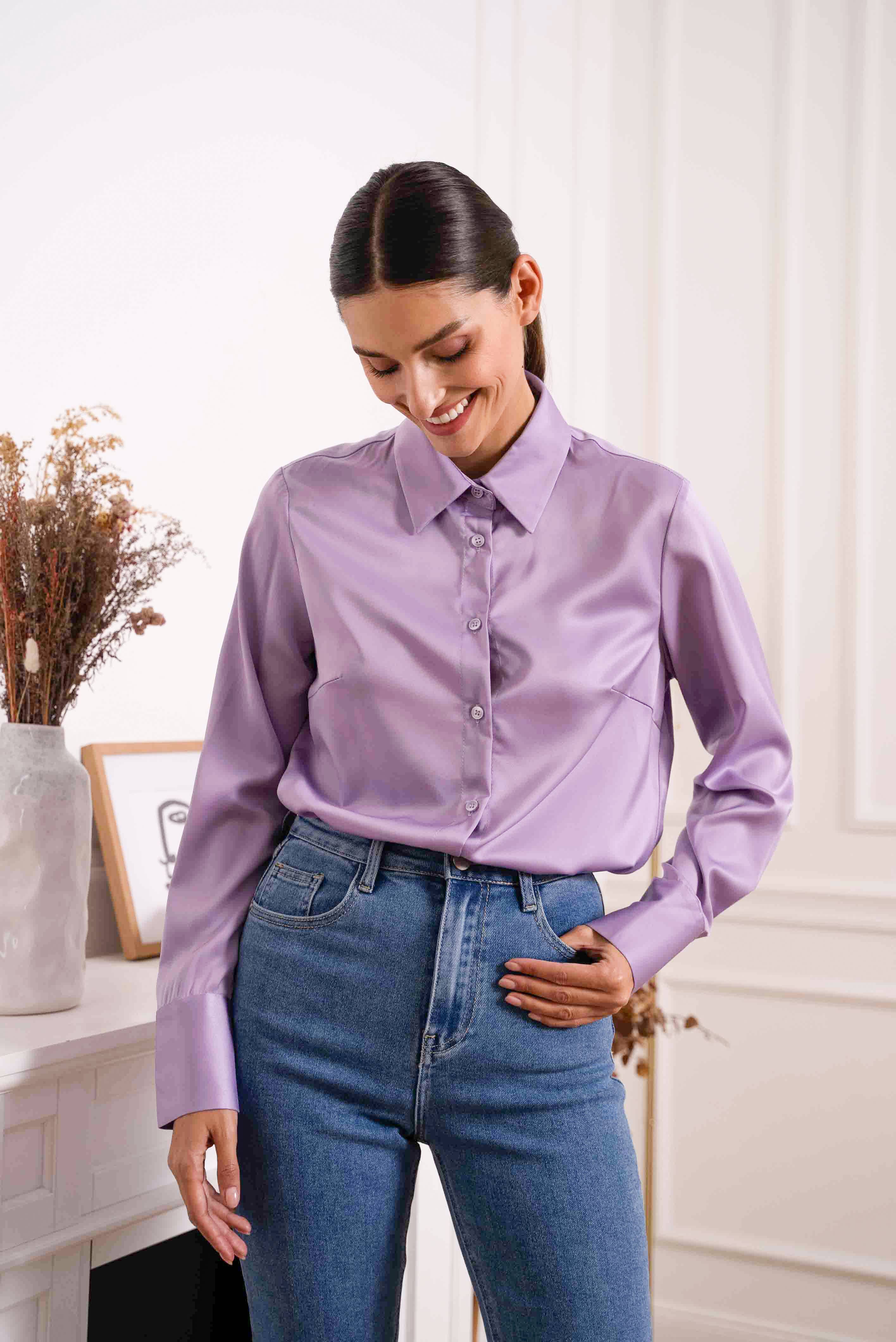 Attentif Paris - Wholesale Button Down Shirt - Women's - Satin shirt with classic notched collar28