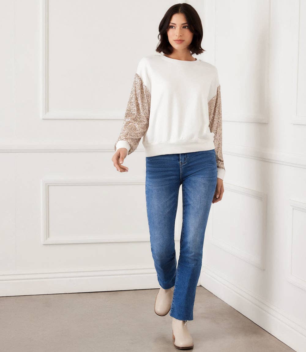 Cream Sequin Sleeve Top for wholesale on Faire4