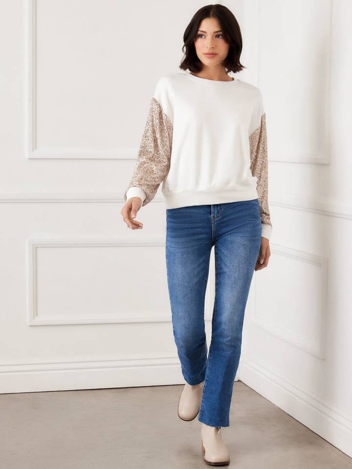 Cream Sequin Sleeve Top for wholesale on Faire4