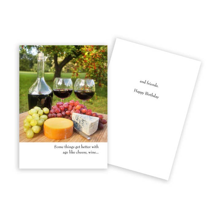 Wine, Grapes & Cheese Birthday Card for wholesale by Sun Day Greetings