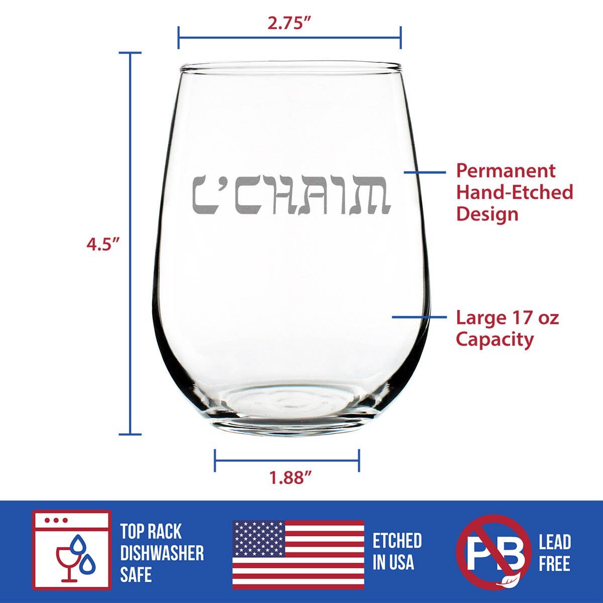 bevvee – wholesale Wine glass – Cheers Hebrew L'Chaim Stemless Wine Glass - Jewish Gifts6