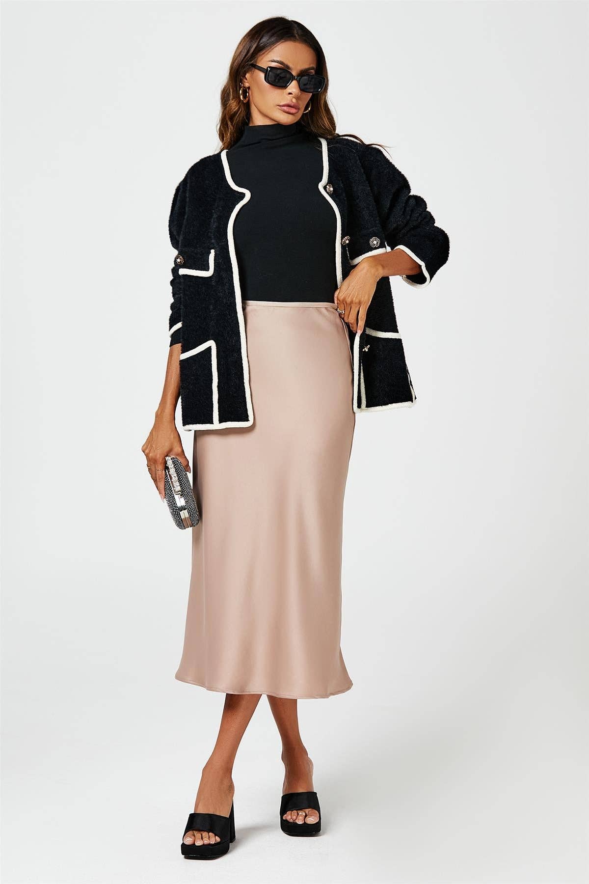 Satin Midi Skirt In Light Brown for wholesale on Faire9