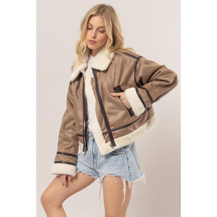 HYFVE - Wholesale Jacket - Women's - HF25A844-Fur Contrast Suede Jacket