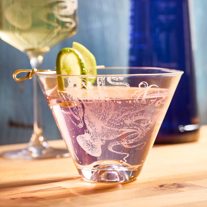 Caskata - Wholesale Cocktail/Liquor Glass - Lucy the Octopus Stemless Martini Glasses, Set of 2