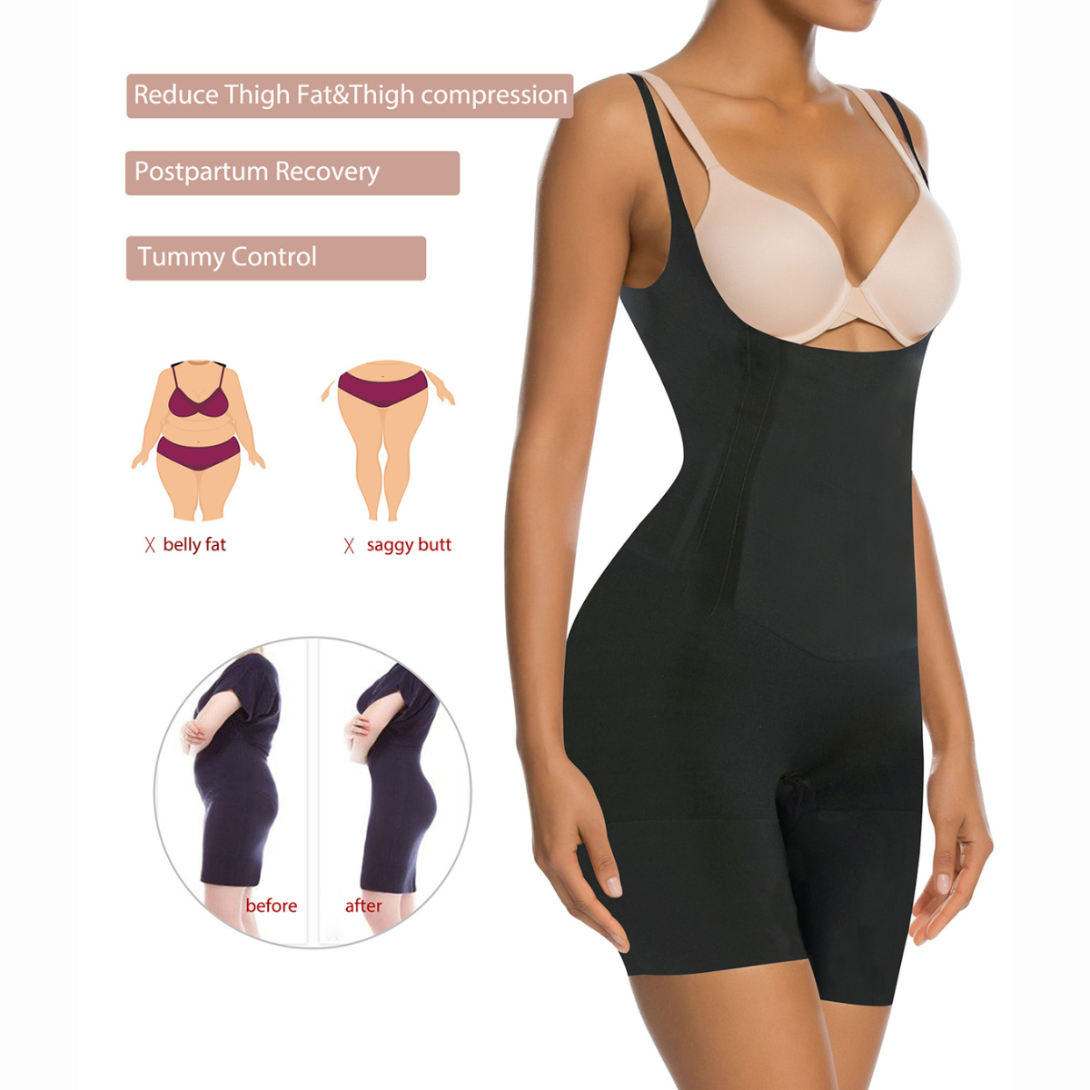 ShaperX Shapewear - Wholesale Shapewear - Women's - SHAPERX One-Piece Seamless Core-Sculpting Open-Bust Shorts Bodysuit3