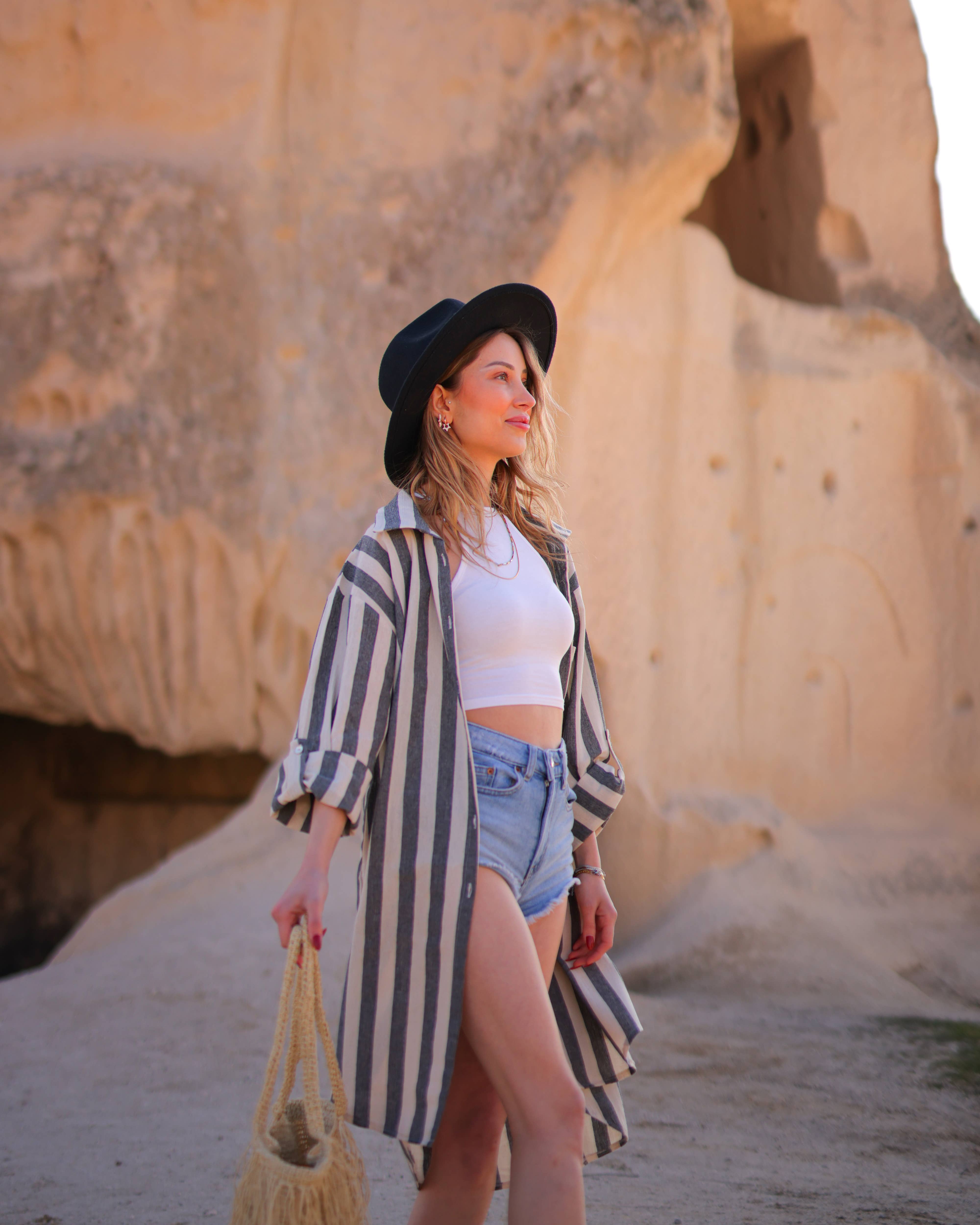 Moa - Wholesale Dress - Women's - Striped Short Linen Shirt Dress1