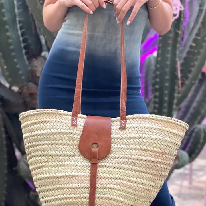 Natural French Basket Handle leather, bridal party Gift for wholesale by Moroccan Natural bazaar