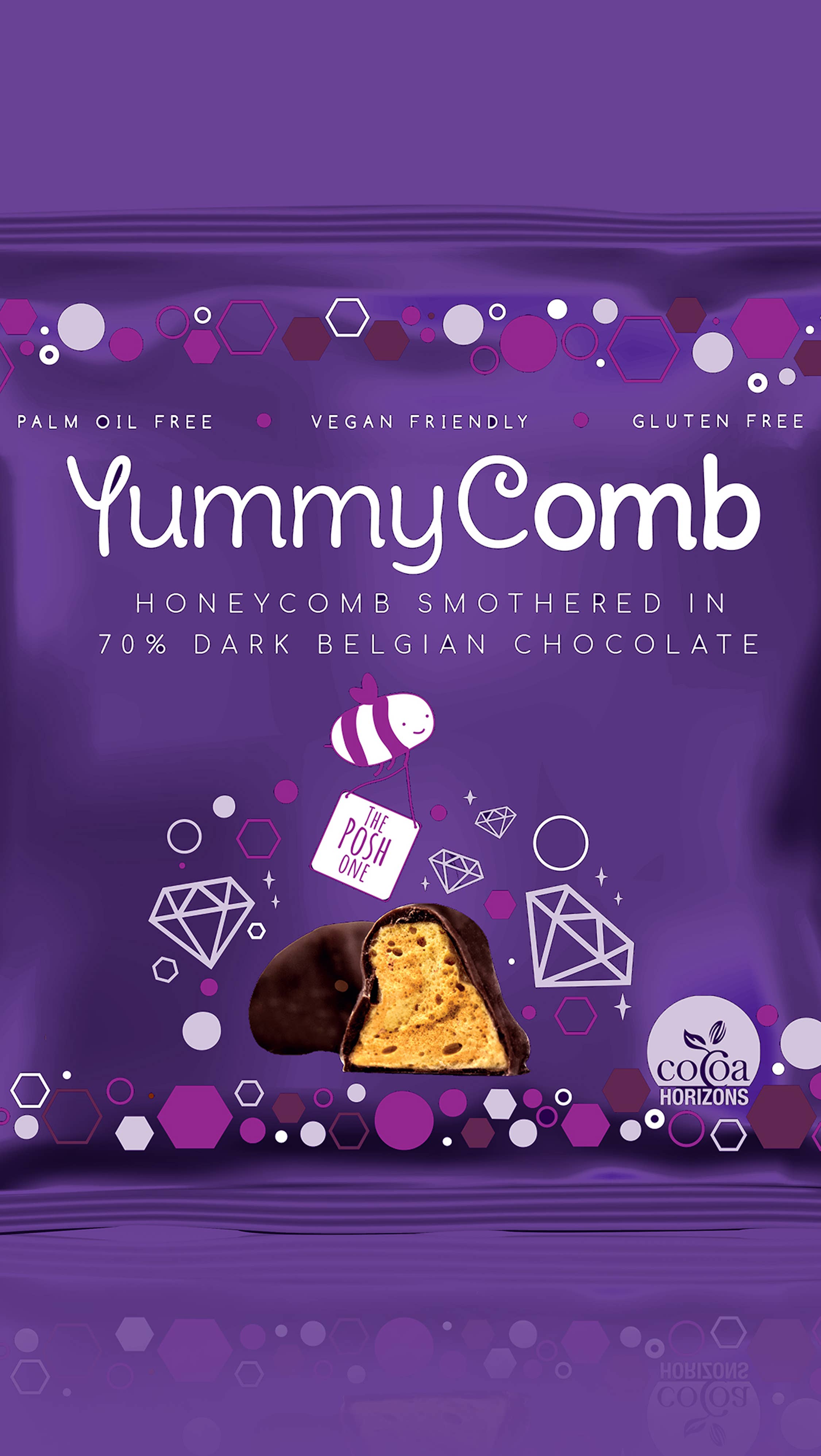 Yummycomb – wholesale Chocolate-covered sweets – 12 x 70% Dark Belgian Chocolate Honeycomb pocket packs (40g)4