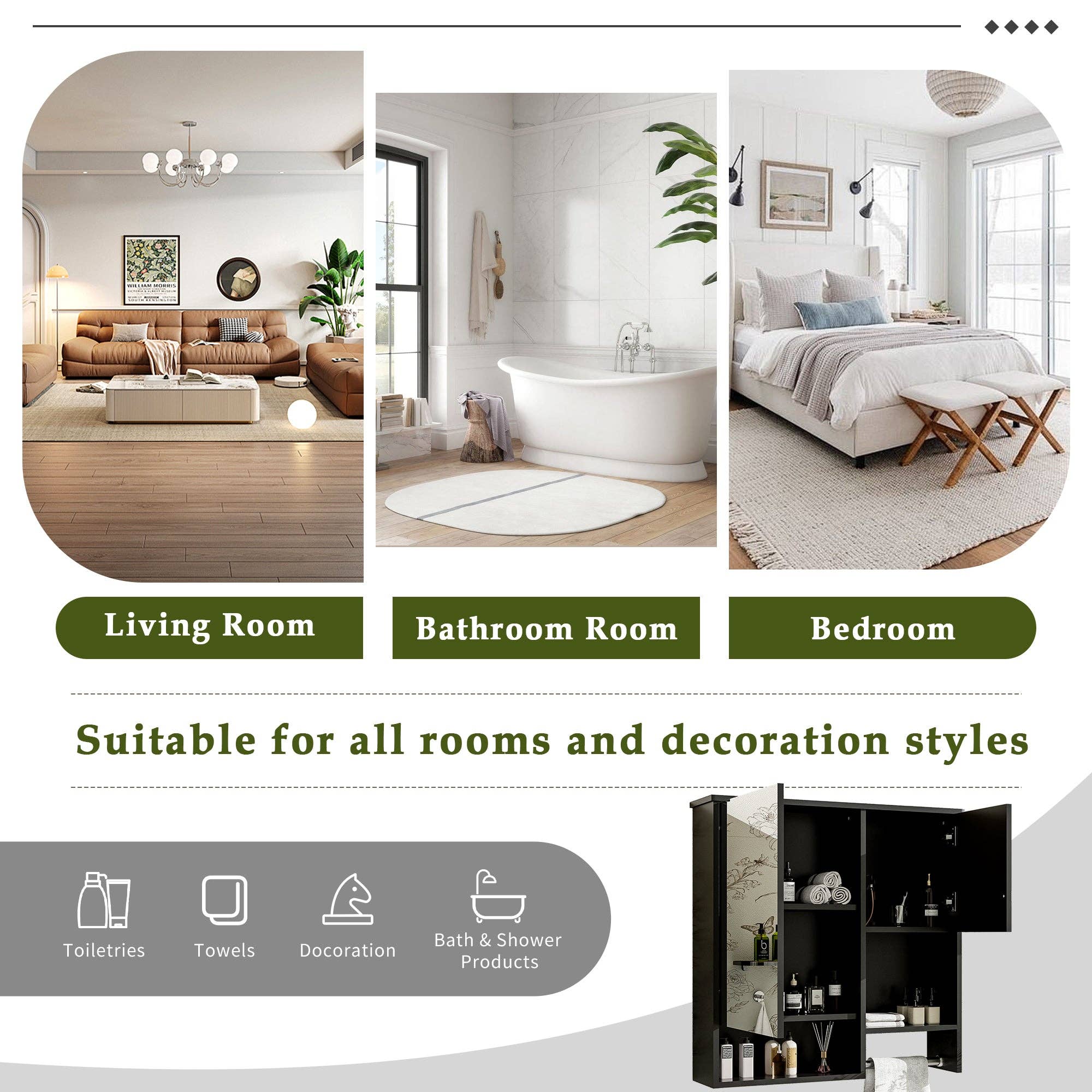 39F Inc. - Vente Armoire - Armoire de salle de bain murale noire avec miroir, 29x28 pouces6