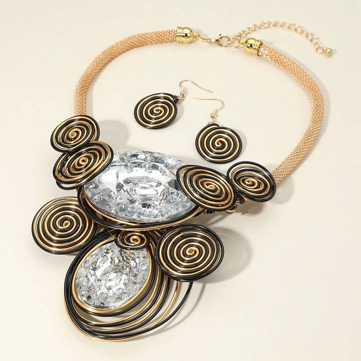 Sensibling Corp. - Wholesale Pendant/Charm Necklace - Bold Double Oval Accented Metal Wire Statement Necklace