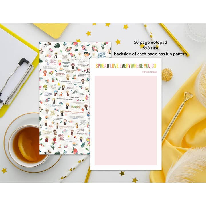 Spread love everywhere you go notepad. Mother Teresa notepad. Catholic Gift notepad. Hostess gift. Christmas gift. Farmhouse kitchen for wholesale by Meyer Market Designs