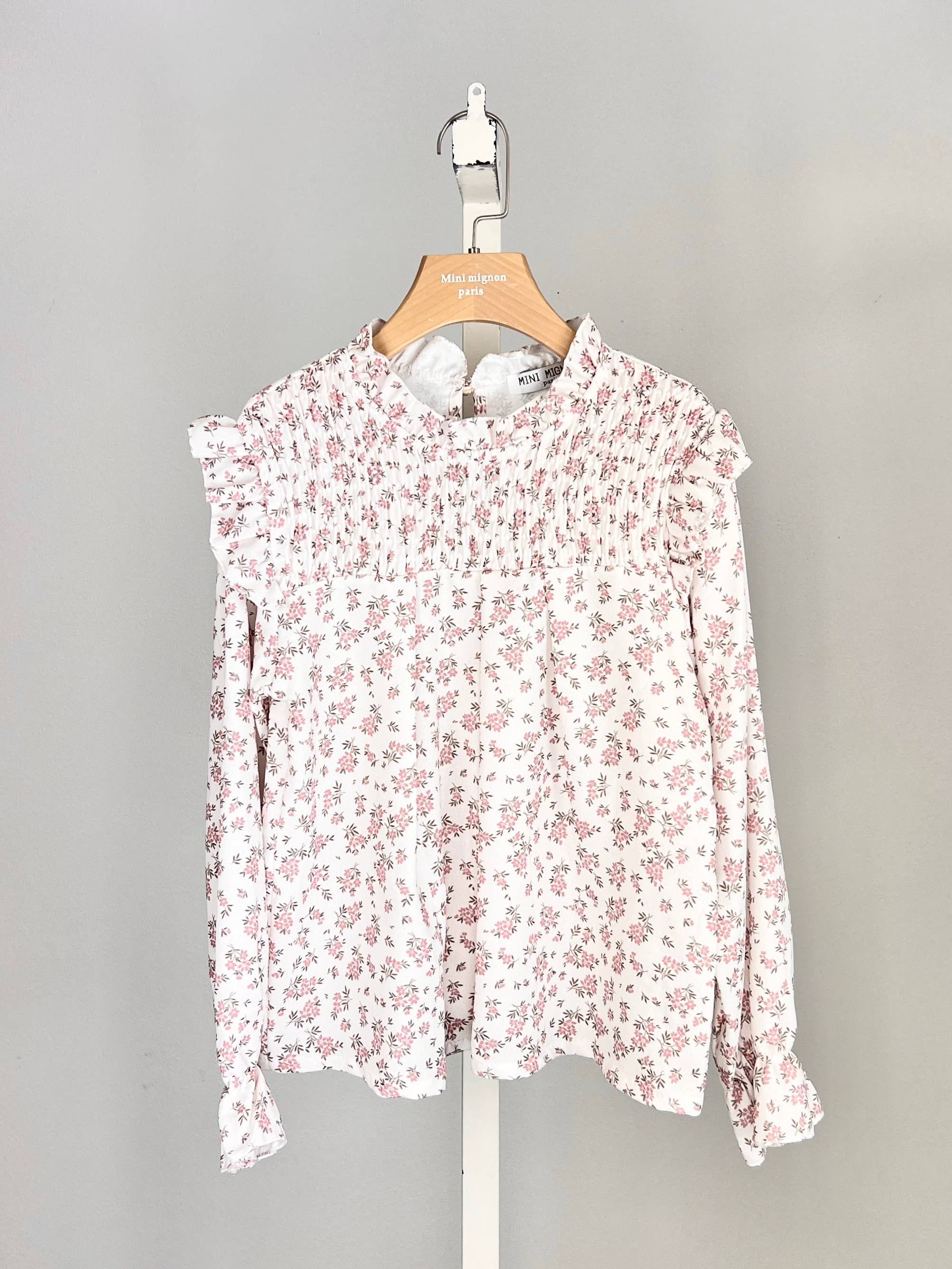 MINI MIGNON PARIS - Vente Chemise – enfant - Top fleuri à volants et manches longues1