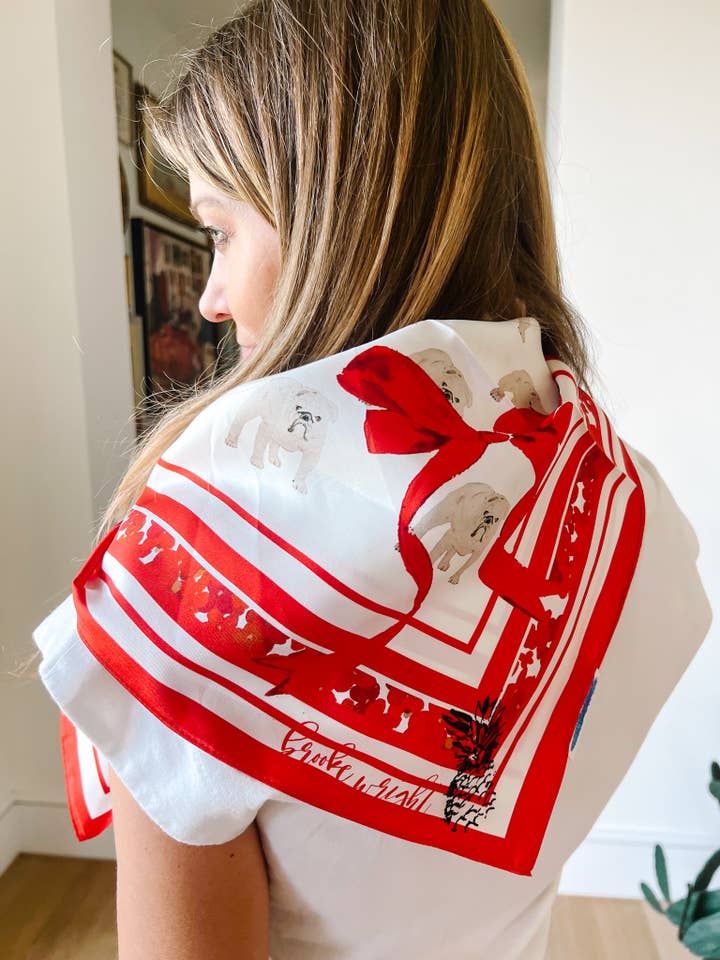 White Bulldog with Red Scarf for wholesale by Brooke Wright Designs