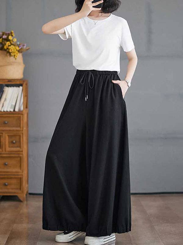 ShieldChic - Wholesale Pants - Women's - High Waisted Loose Drawstring Elasticity Pleated Pockets Culotte Knickerbockers12
