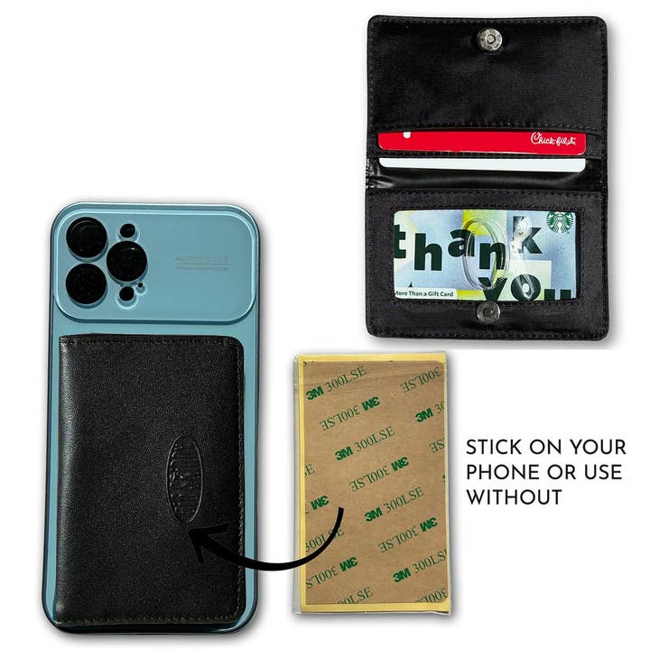 RFID Blocking Magnetic Phone Card Case - Leather Black for wholesale by Big Skinny Wallets