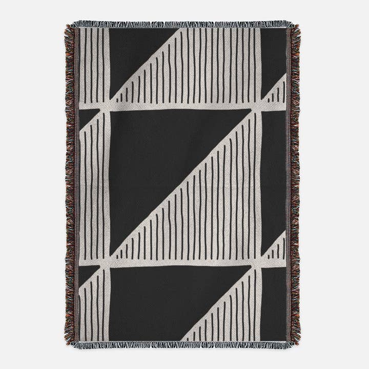 Black and Cream African Print Woven Blanket for wholesale by Craftmerce Inc