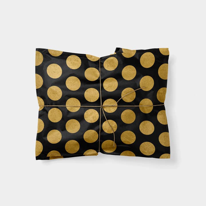Gold & Black Big Polka Dot Gift Wrap for wholesale by The Design Craft