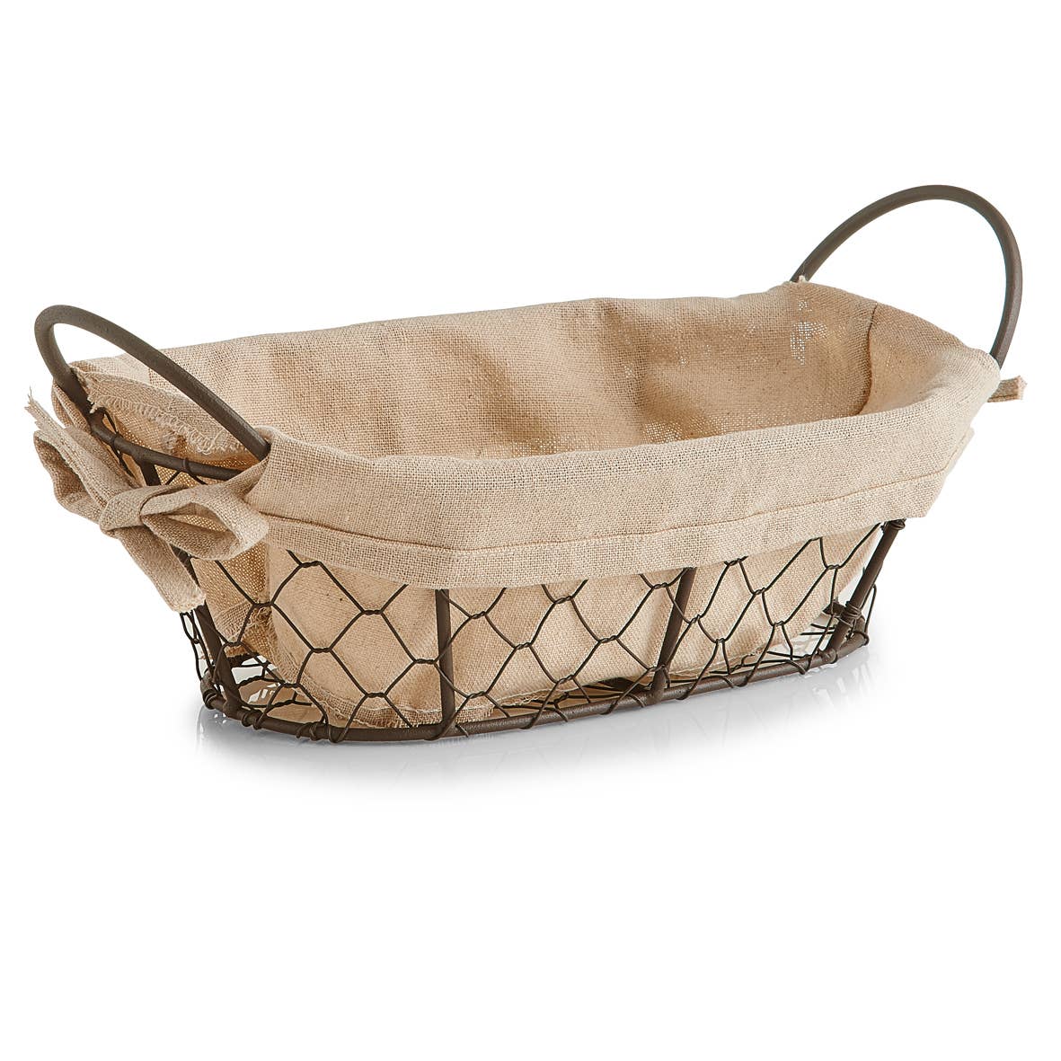 brown beige Bread Basket with Bag "Countrystyle", Metal/Linen for wholesale on Faire0
