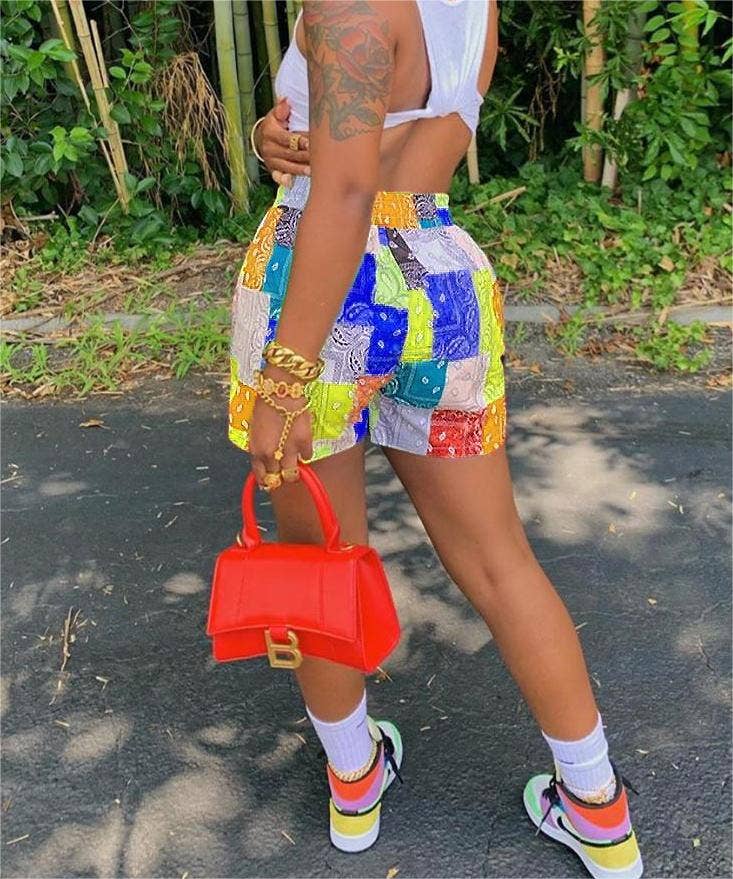 Rosa Clothing - Wholesale Shorts - Women's - Western abstract paisley print beach boxer shorts 15