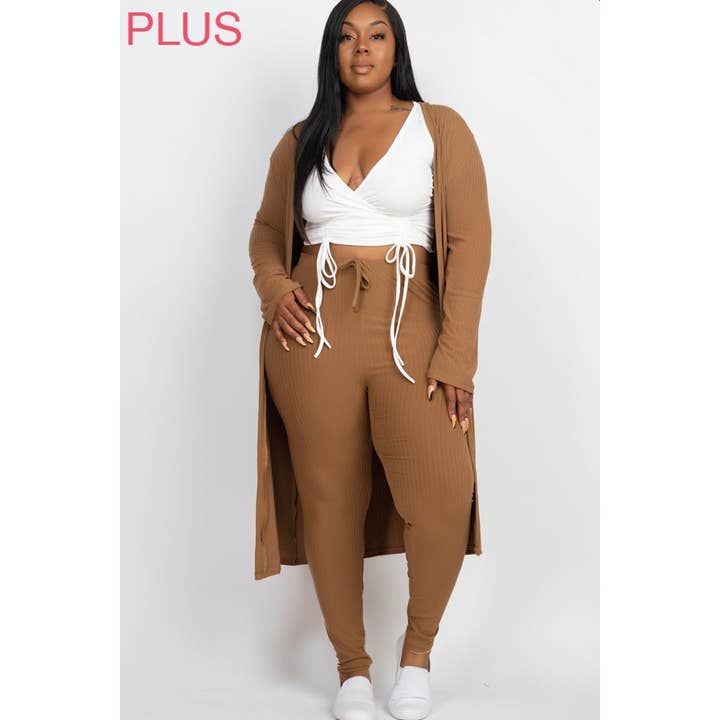 UP CLOTHING - Wholesale Lounge Set - Women's - PLUS SIZE Ribbed Cardigan and Leggings Set2