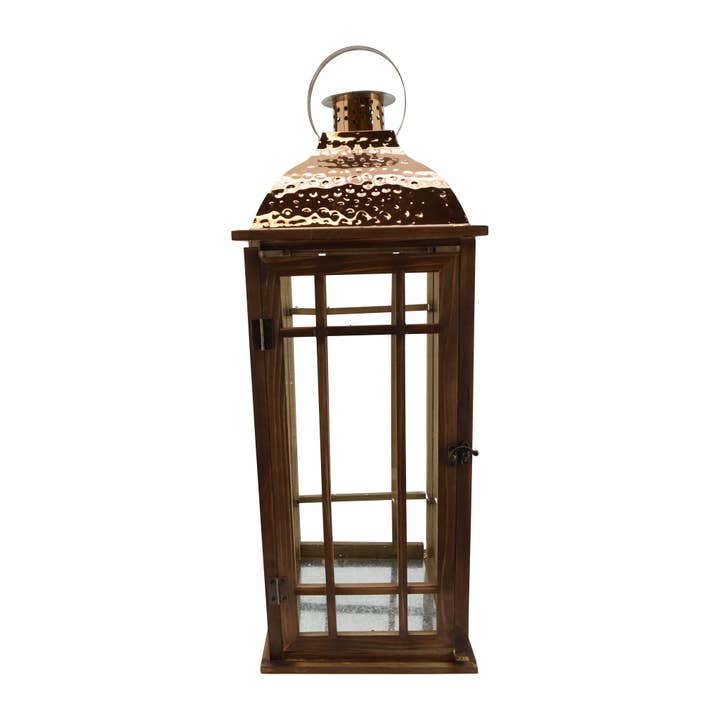27" Wood Lantern with Copper Top for wholesale by Tremont Floral Supplies