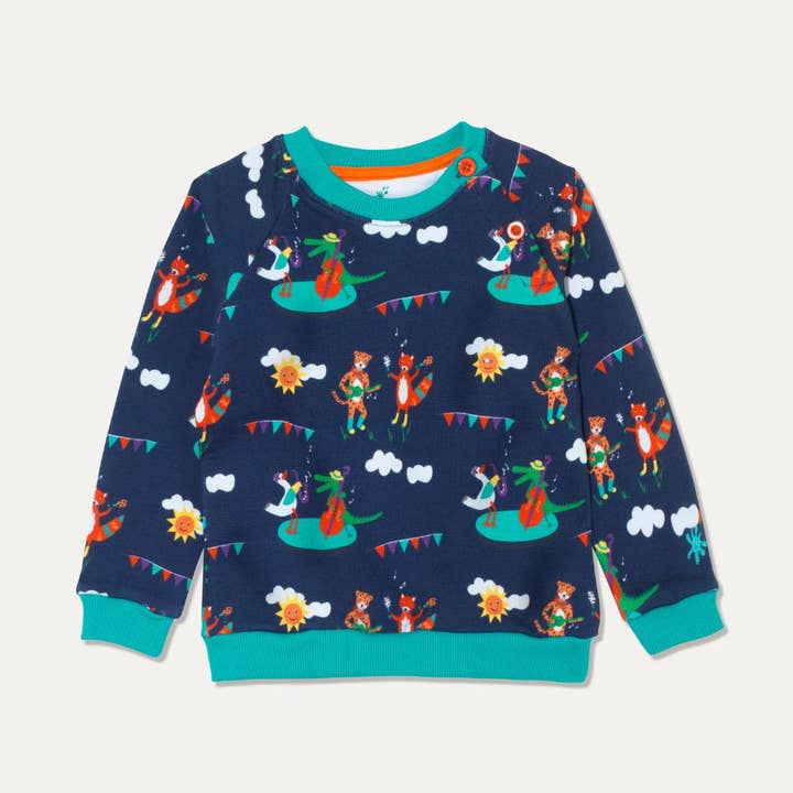Organic Cotton Sweatshirt with Festival Fun Print for wholesale by Ducky Zebra: Sustainable Kids' Clothes