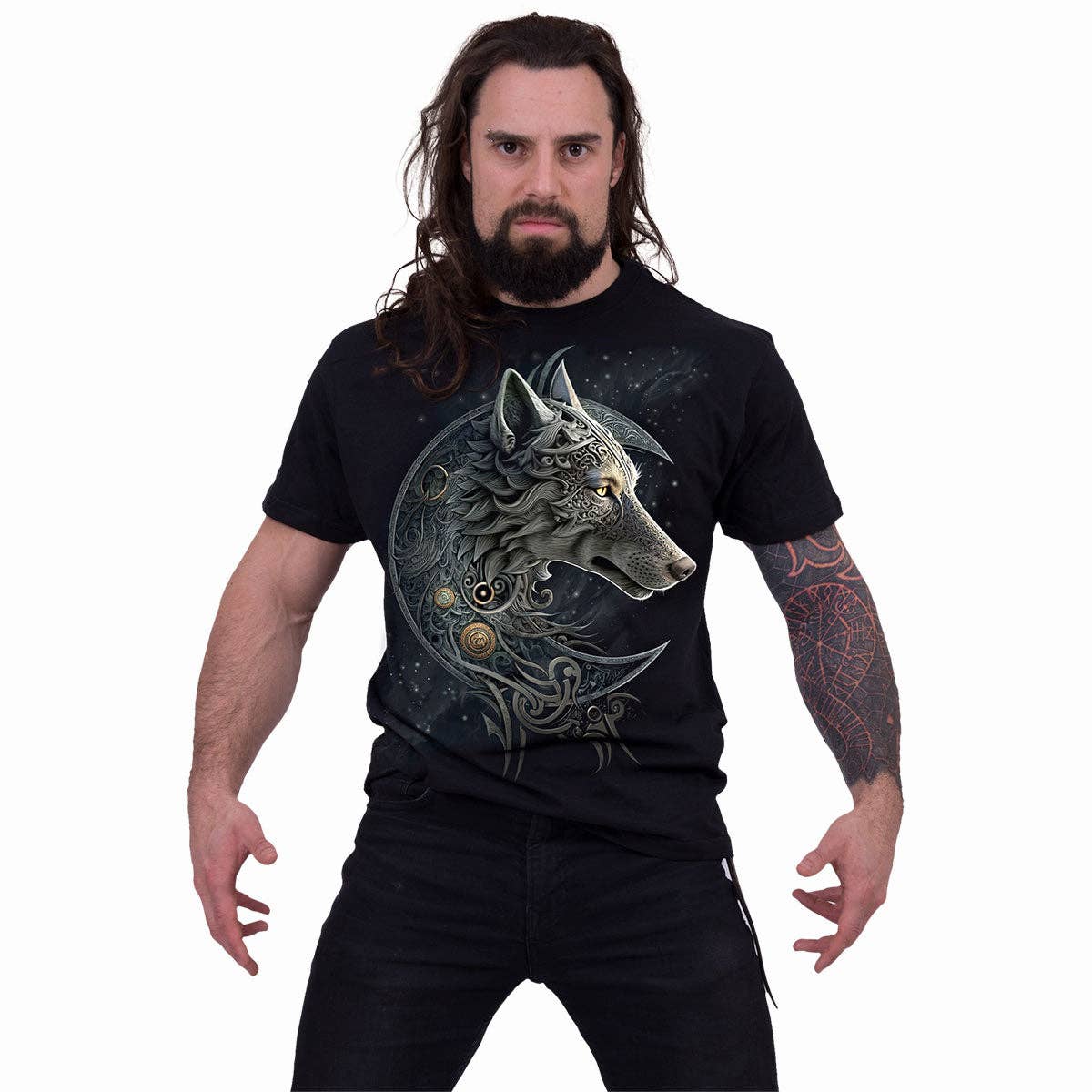 Spiral – wholesale Screen printed t-shirt – Men′s – CELTIC WOLF - T-Shirt Black2