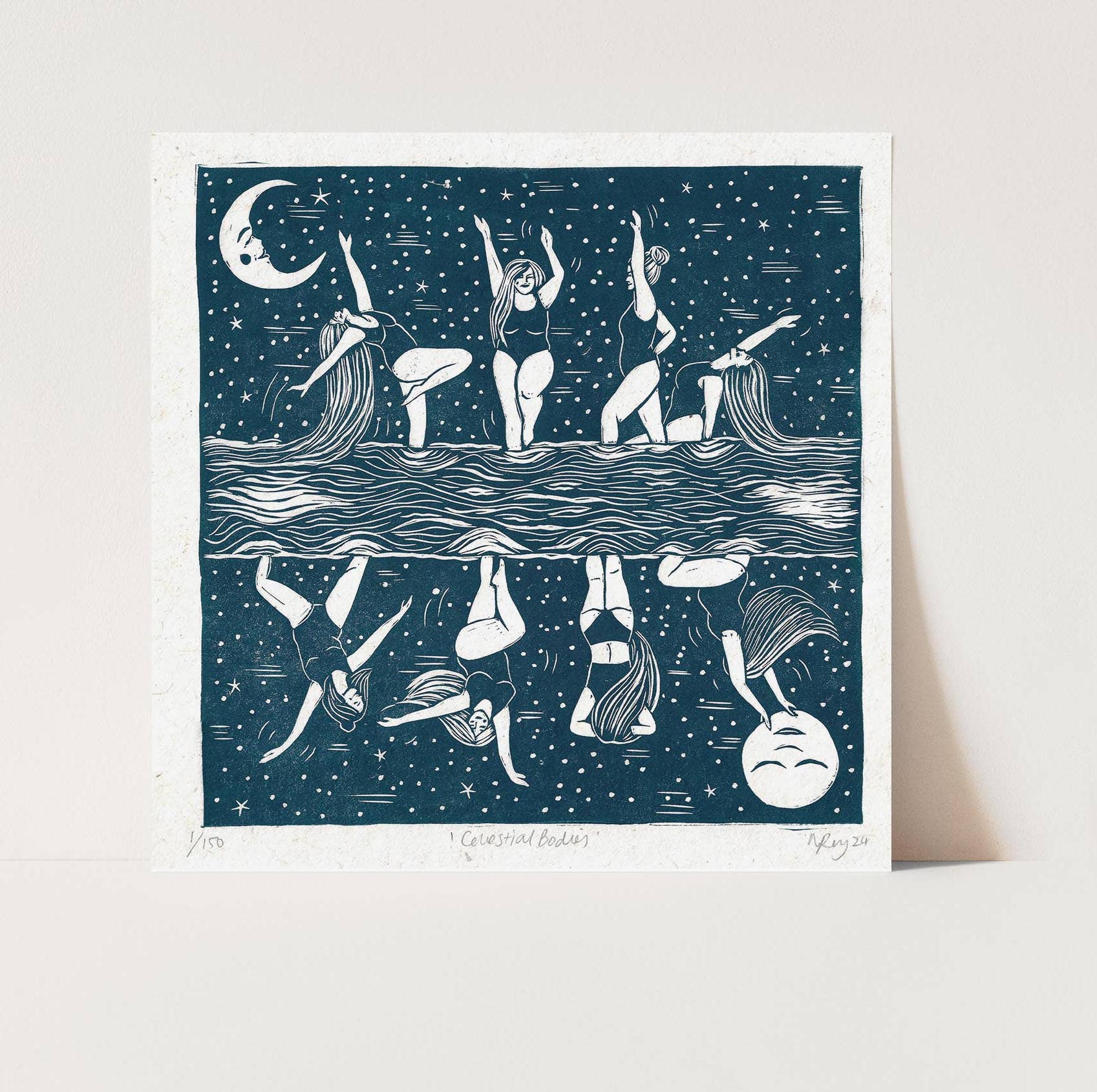 Prints by the Bay – wholesale Everyday greeting card – Celestial Bodies card, moon cycle, swimming, female, dance1