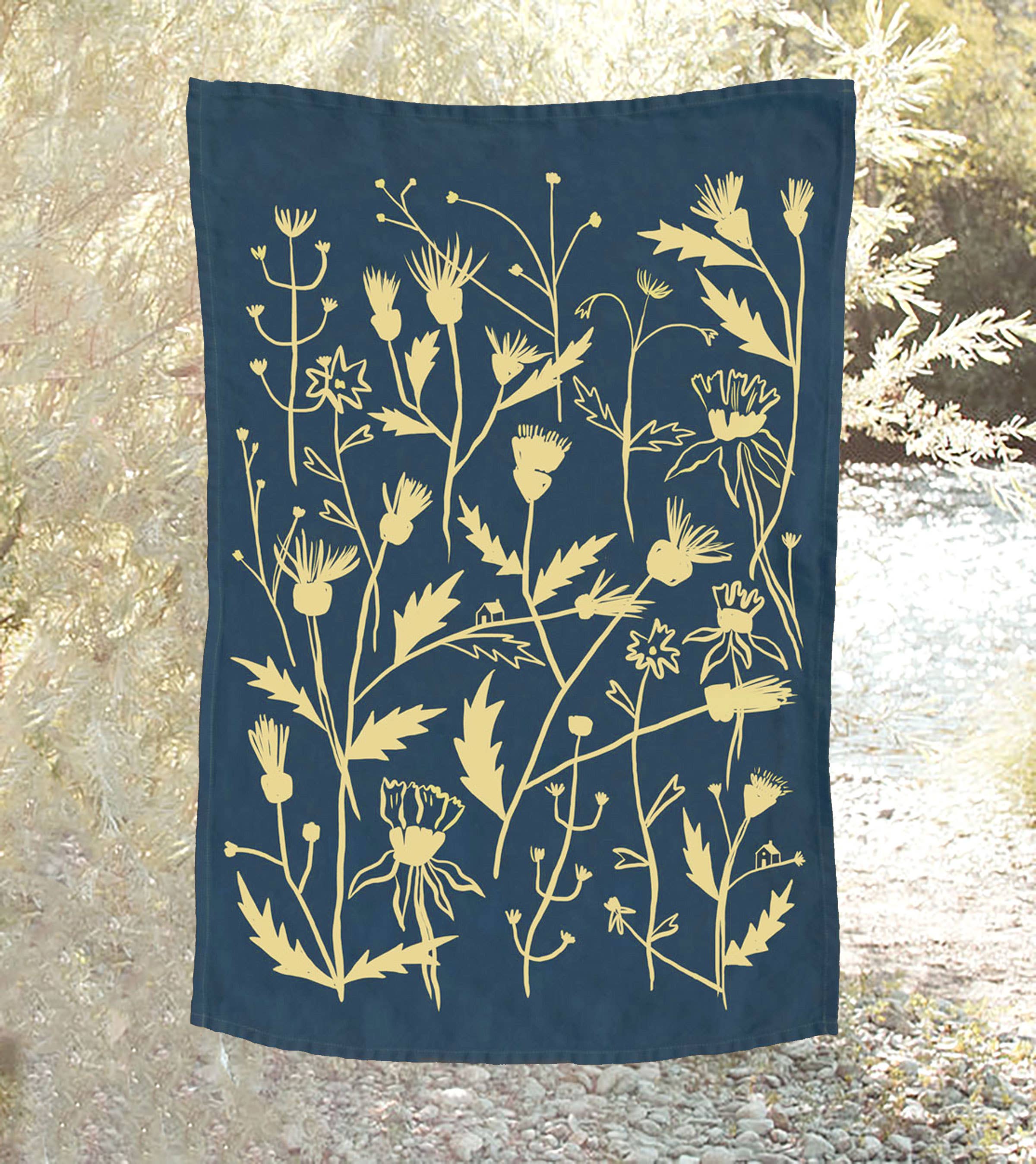Elana Gabrielle - Wholesale Tea Towel - Wild Weeds Linen Tea Towel - Indigo Wildflower Design2