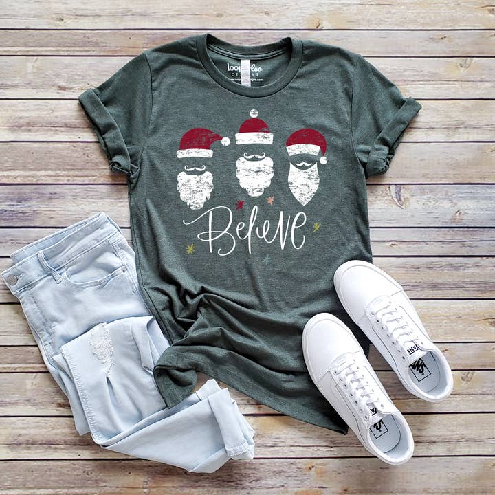 BELIEVE SANTAS TEE | CHRISTMAS | SIZES XS-2XL for wholesale by Loopty Loo Designs