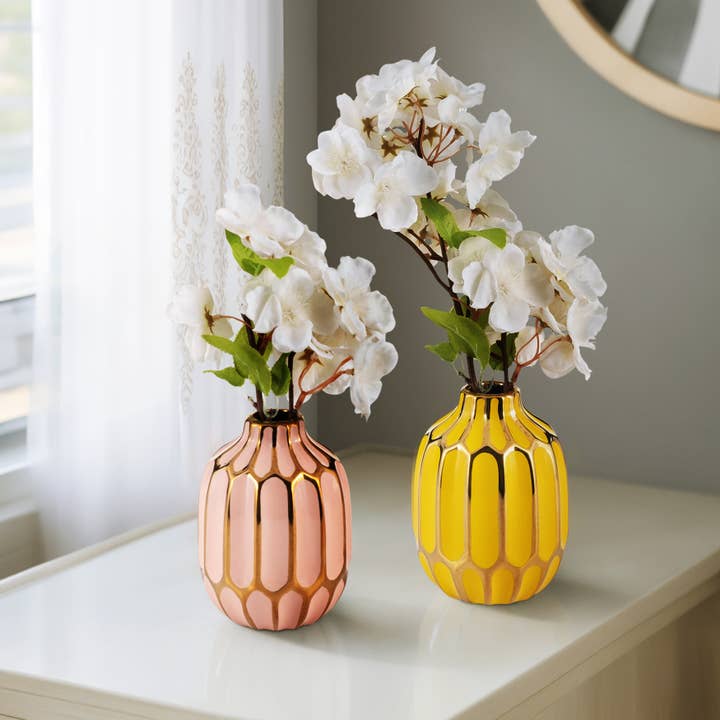 Sagebrook Home - Wholesale Vase - Pink/Yellow 5 in. Ceramic Bud Glam Vases (Set of 2)